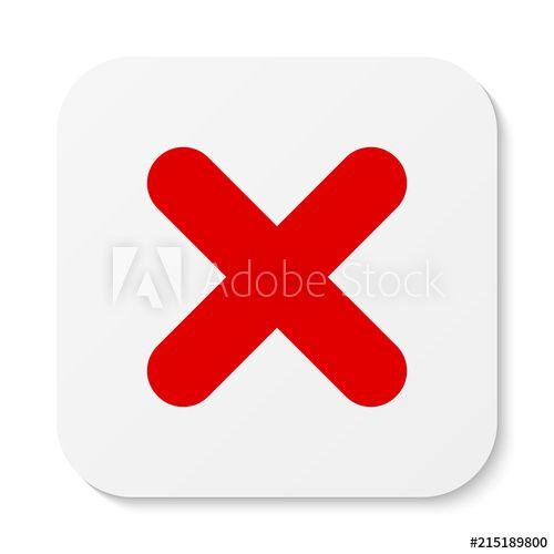 White Square with Red Cross Logo - Flat white square sticker X mark icon, button. Cross symbol isolated ...