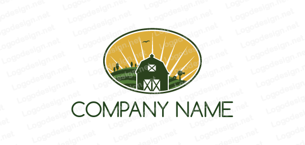 Oval V Logo - farm and barn inside the oval with sun rays | Logo Template by ...
