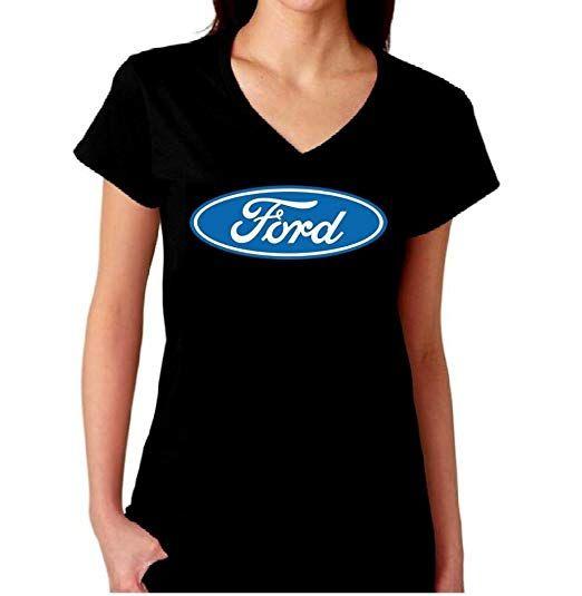 Oval V Logo - Ford Oval Logo Ladies V Neck T Shirt Womens Tee: Clothing