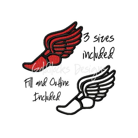 Winged Shoe Logo - Winged shoe track and field embroidery design in 3 sizes in