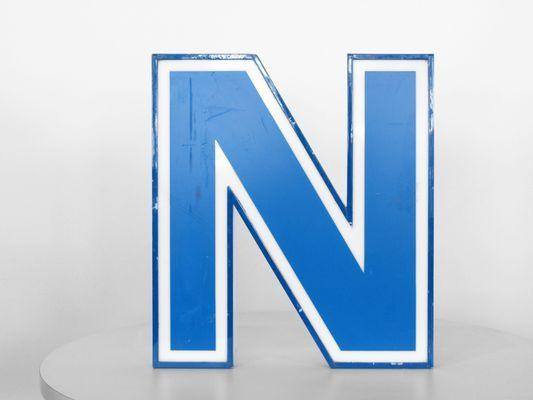 Blue and White N Logo - Illuminated Letter N in White and Blue, 1970s