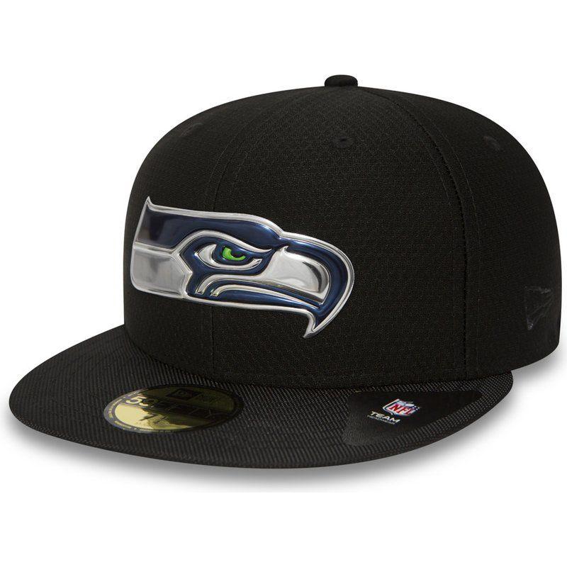 Flat Seattle Logo - New Era Flat Brim 59FIFTY Black Coll Seattle Seahawks NFL Black ...