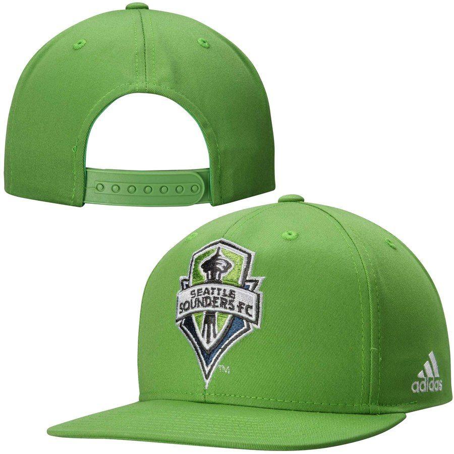 Flat Seattle Logo - Men's Seattle Sounders FC adidas Green Oversized Logo Flat Brim ...