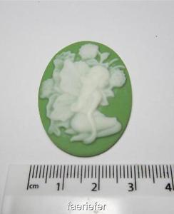 White and Green Oval Logo - large flower fairy resin cabochon white faerie on olive green oval