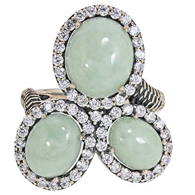 White and Green Oval Logo - Jade of Yesteryear Women Silver Bullet Oval White Green Jade Zircon ...