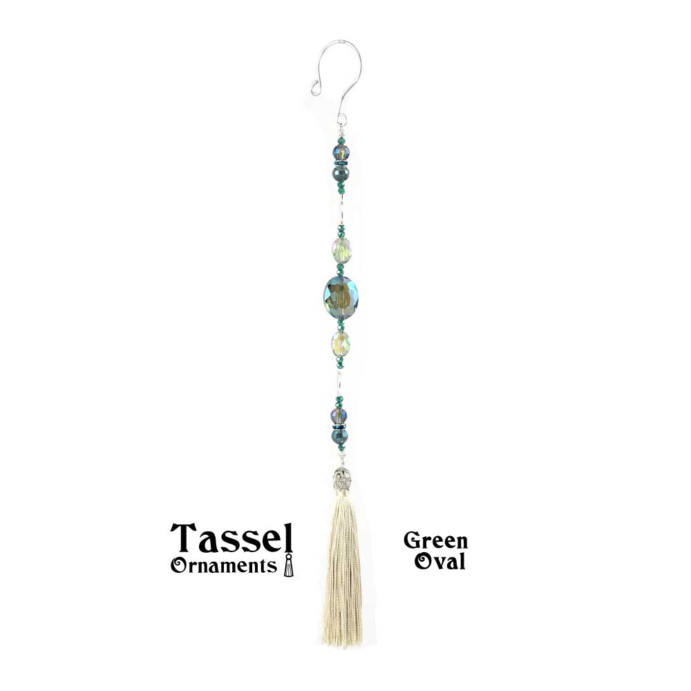 White and Green Oval Logo - Green Oval Tassel Ornament