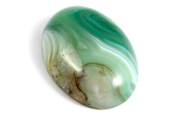 White and Green Oval Logo - Green Agate Cabochon with White Lines. Green Oval Cabochon