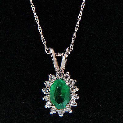 White and Green Oval Logo - Vintage .52ct Bright Green Oval Emerald 0.16ct Diamond 14k White