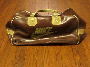 Brown Nike Logo - VTG 70's Nike Logo Brown Tan Leather White Tag Duffle Gym Bag Made