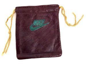 Brown Nike Logo - Vintage Nike Leather Jewelry Bag Rare 80's Nylon Pull Cord Brown ...