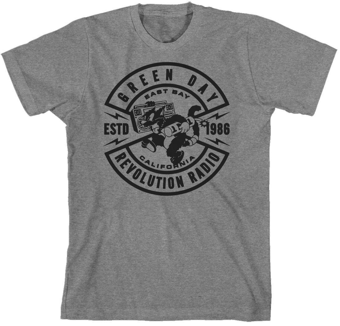 Green Day Revolution Radio Logo - Official T Shirt GREEN DAY Revolution Radio CAT CREST Grey All Sizes