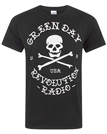 Green Day Revolution Radio Logo - Green Day Revolution Radio Skull Cross Bones Men's T-Shirt: Amazon ...