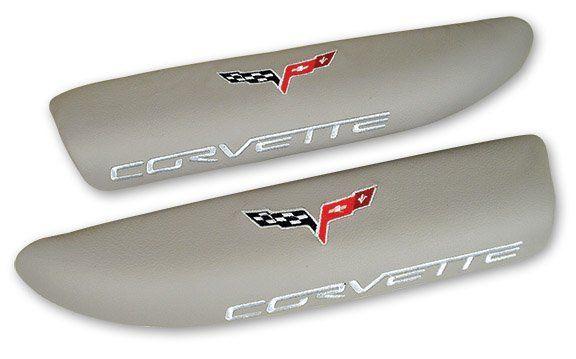 Light Corvette Logo - C6 Corvette Leather Armrest Pads in Light Titanium Gray with Logo