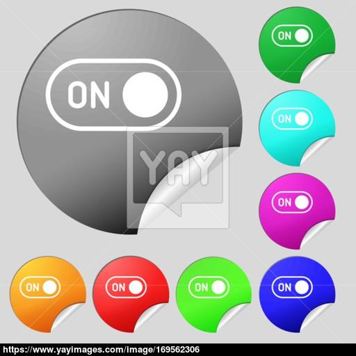 Multi Colored Round Logo - start icon sign. Set of eight multi colored round buttons, stickers ...