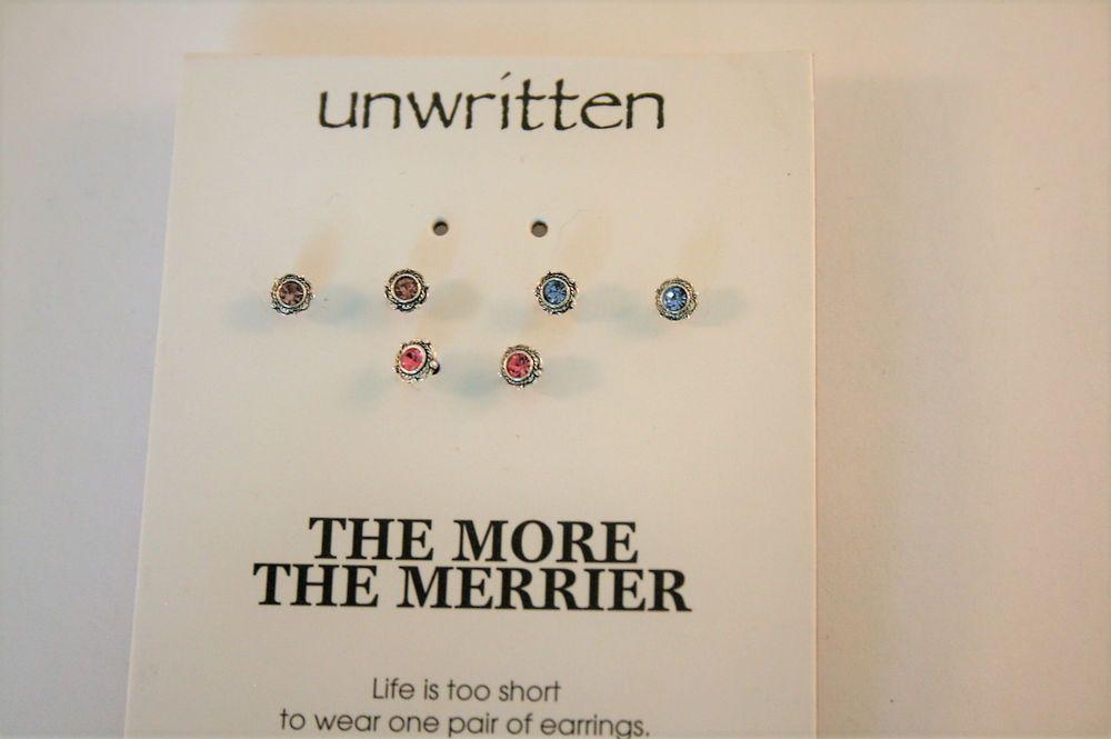 Multi Colored Round Logo - unwritten earrings Sterling silver multi color round CZ stud 3 Pair ...