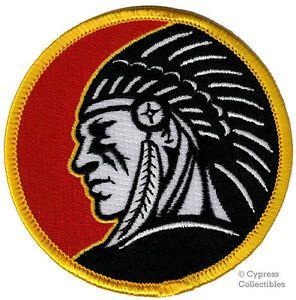 Indian Chief Logo - INDIAN CHIEF HEADDRESS EMBLEM PATCH IRON-ON EMBROIDERED RED ROUND ...