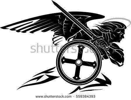 Round Shield Logo - St. Michael Archangel Charging Pose with Round Shield. st michael