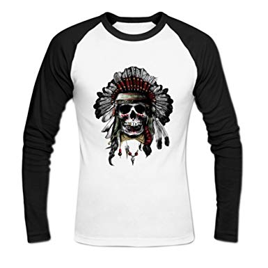 Indian Chief Logo - Amazon.com: Mens Indian chief skull logo Baseball T-shirt XXL White ...