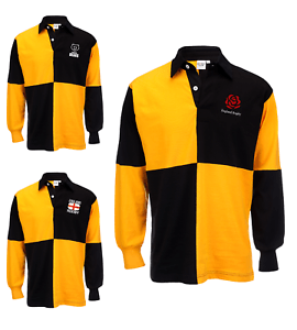 Black and Yellow Sports Logo - SPORTS CLUB -MENS QUATER PANEL YELLOW BLACK RUGBY SHIRT ENGLAND