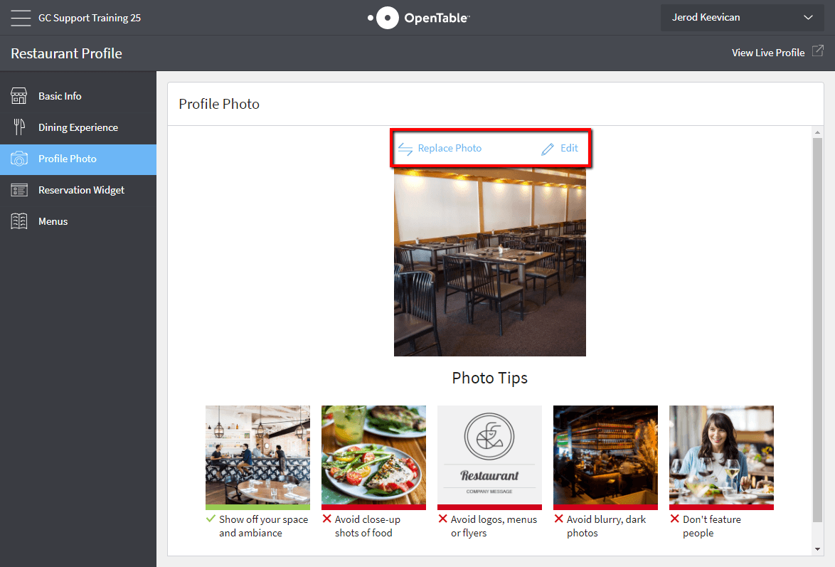 OpenTable Restaurant Logo - How to update photos on OpenTable.com profile