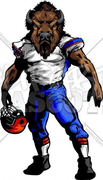 Bison Mascot Logo - Football Buffalo Clipart Graphic Vector Cartoon