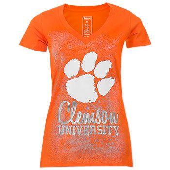 Orange Splatter Logo - Clemson Tigers Ladies' Campus Couture Tiger Paw Foil Splatter V-Neck ...