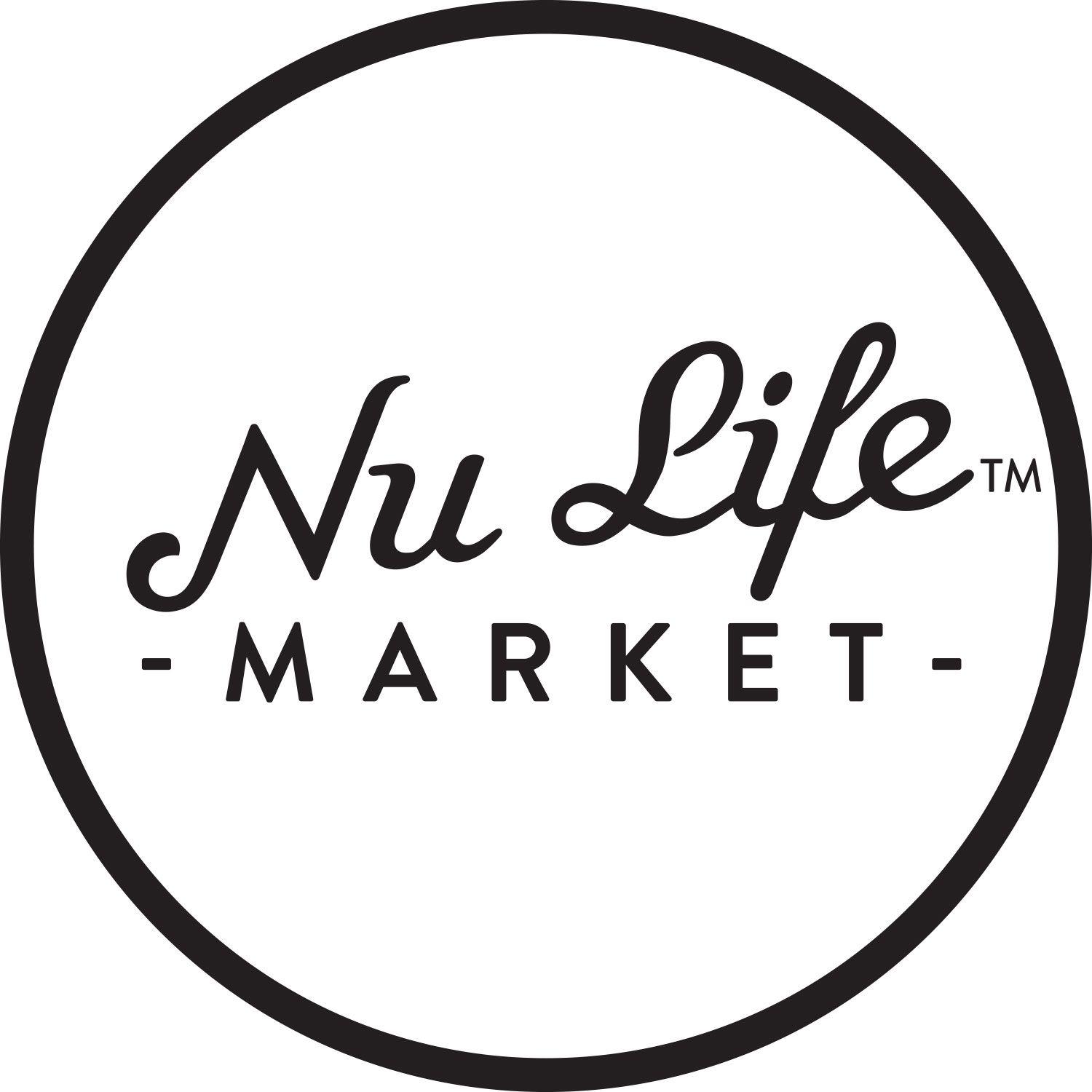 Black and White Market Logo - Gluten Free Products, Flour, Bran, & Meals. Nu Life Market