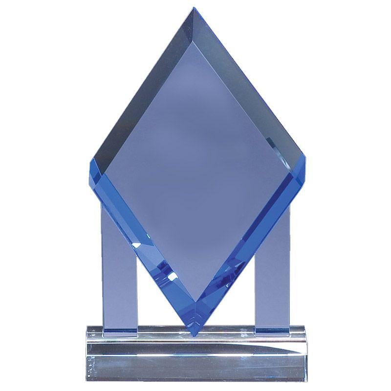 Blue Diamond Shaped Logo - 8-3/4 Inch Optical Crystal Blue Diamond Shape Award