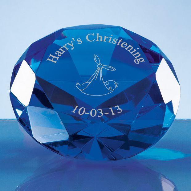 Blue Diamond Shaped Logo - 8cm Optical Crystal Blue Diamond. Engrave a gift