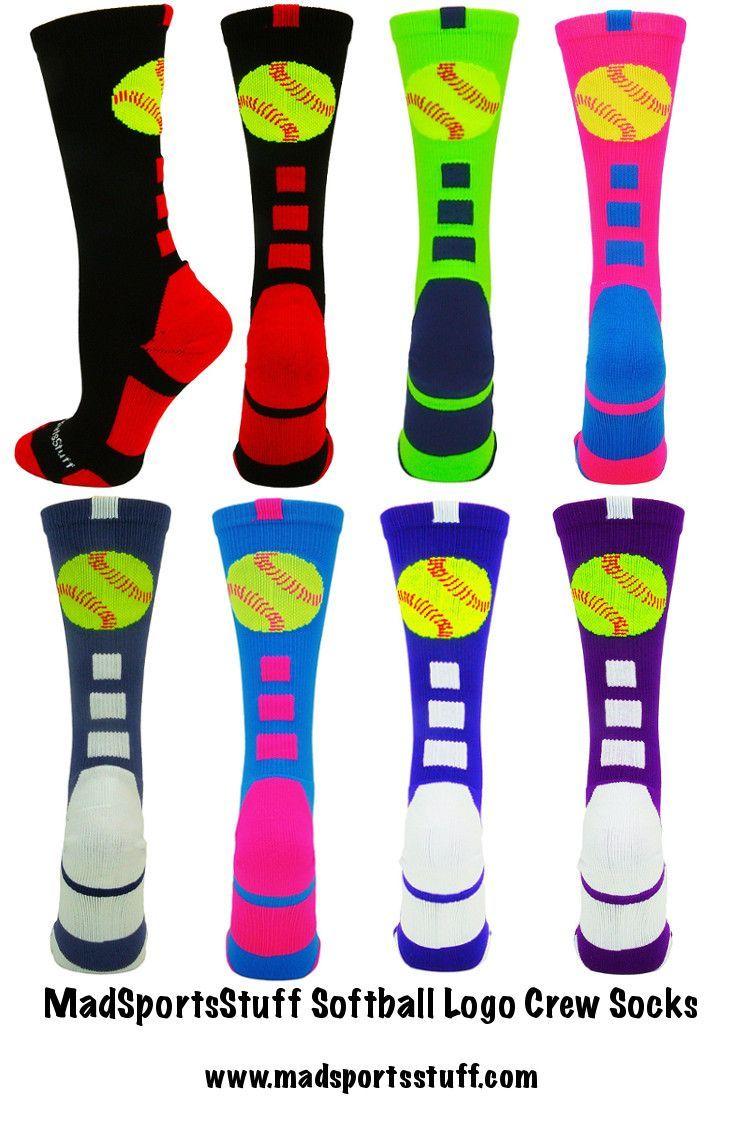 Great Softball Logo - MadSportsStuff Softball Logo Crew Socks in fun neon colors. Great