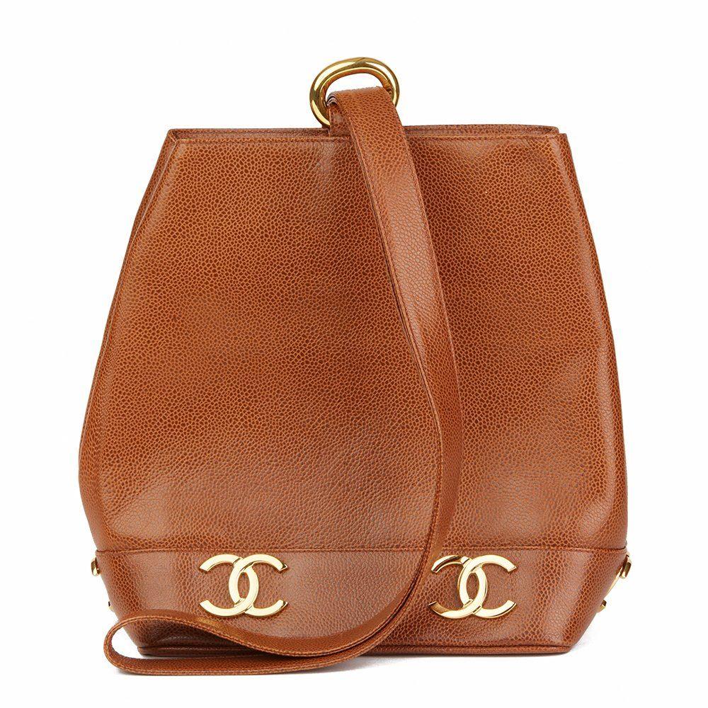 Brown Chanel Logo - Chanel Logo Trim Bucket Bag 1992 HB1807. Second Hand Handbags
