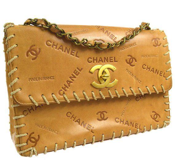 Brown Chanel Logo - Vintage 90's CHANEL Jumbo Maxi CC Logos Turnlock Brown