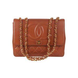 Brown Chanel Logo - Authentic Chanel Vintage Brown Quilted Leather Jumbo Shoulder Bag ...