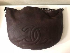 Brown Chanel Logo - CHANEL logo chain shoulder bag leather dark brown Silver hardware ...