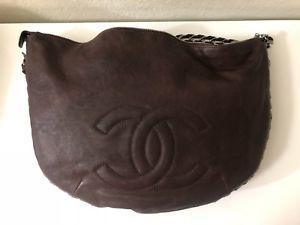 Brown Chanel Logo - CHANEL logo chain shoulder bag leather dark brown Silver hardware