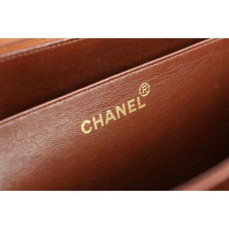 Brown Chanel Logo - Chanel Vintage Brown Quilted Leather Jumbo Shoulder Bag with CC Logo ...