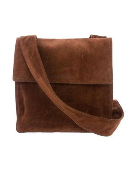 Brown Chanel Logo - Lyst - Chanel Vintage Suede Logo Crossbody Bag in Brown