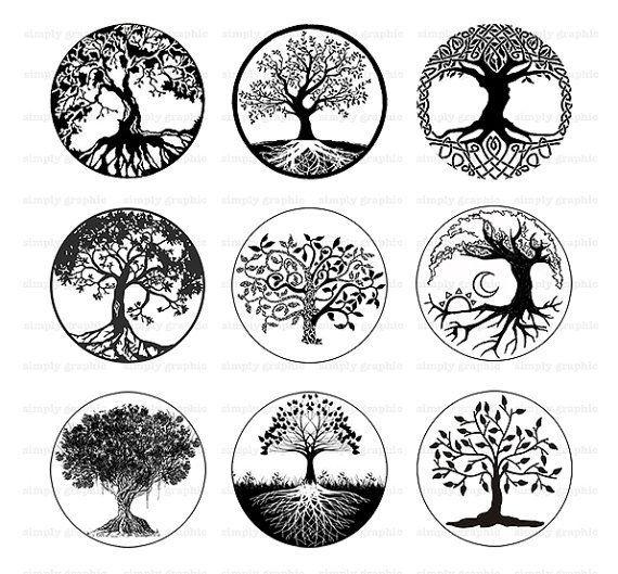 Black and White Tree in Circle Logo - Tree of Life, Black and White Tree Clipart, Digital Download