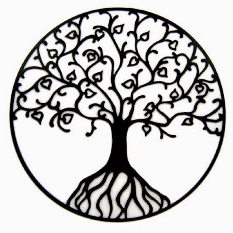 Black and White Tree in Circle Logo - Black Outline Tree Of Life Tattoo Stencil. line drawings