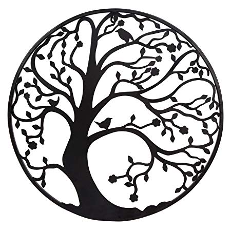 Black and White Tree in Circle Logo - Large 58cm Black Metal Tree Circle Wall Art Sculpture for Garden or ...