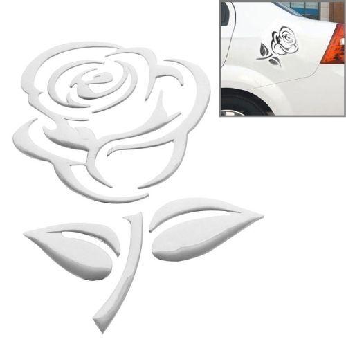 Silver Automotive Logo - Sticker Silver Chrome 3d Emblem Rose Flower Car Motorcycle Styling ...