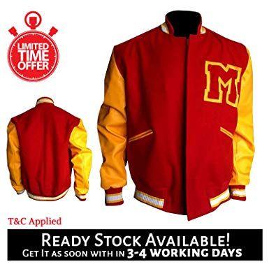 Michael Jackson M Logo - Michael Jackson Thriller Red M Logo Varsity Letterman Bomber Jacket ...