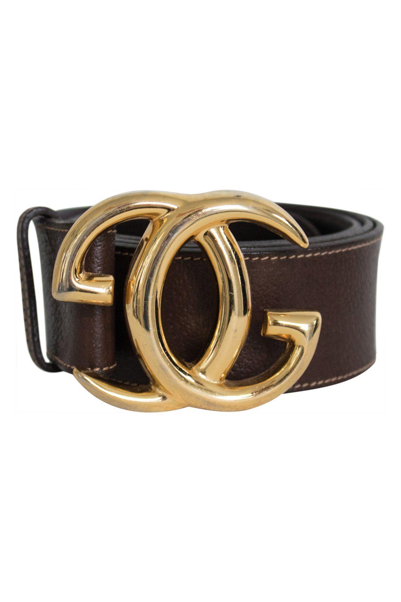 Vintage Gucci Logo - Vintage Gucci Belt- Brown with Large Gold Logo
