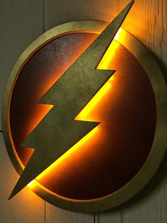 Flash Superhero Logo - Justice League The Flash LED Illuminated Superhero Logo Night Light Wall  Art for mancave or boys bedroom