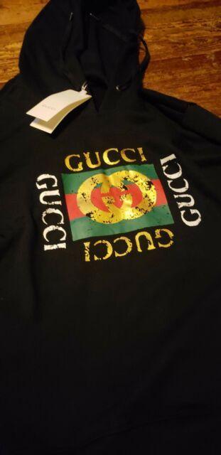 Vintage Gucci Logo - NWT GUCCI Authentic Black Cotton Vintage Logo Print Sweatshirt Size