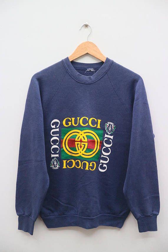 Vintage Gucci Logo - Vintage Gucci Sweatshirt White Vintage Gucci Big Logo Blue Pullover