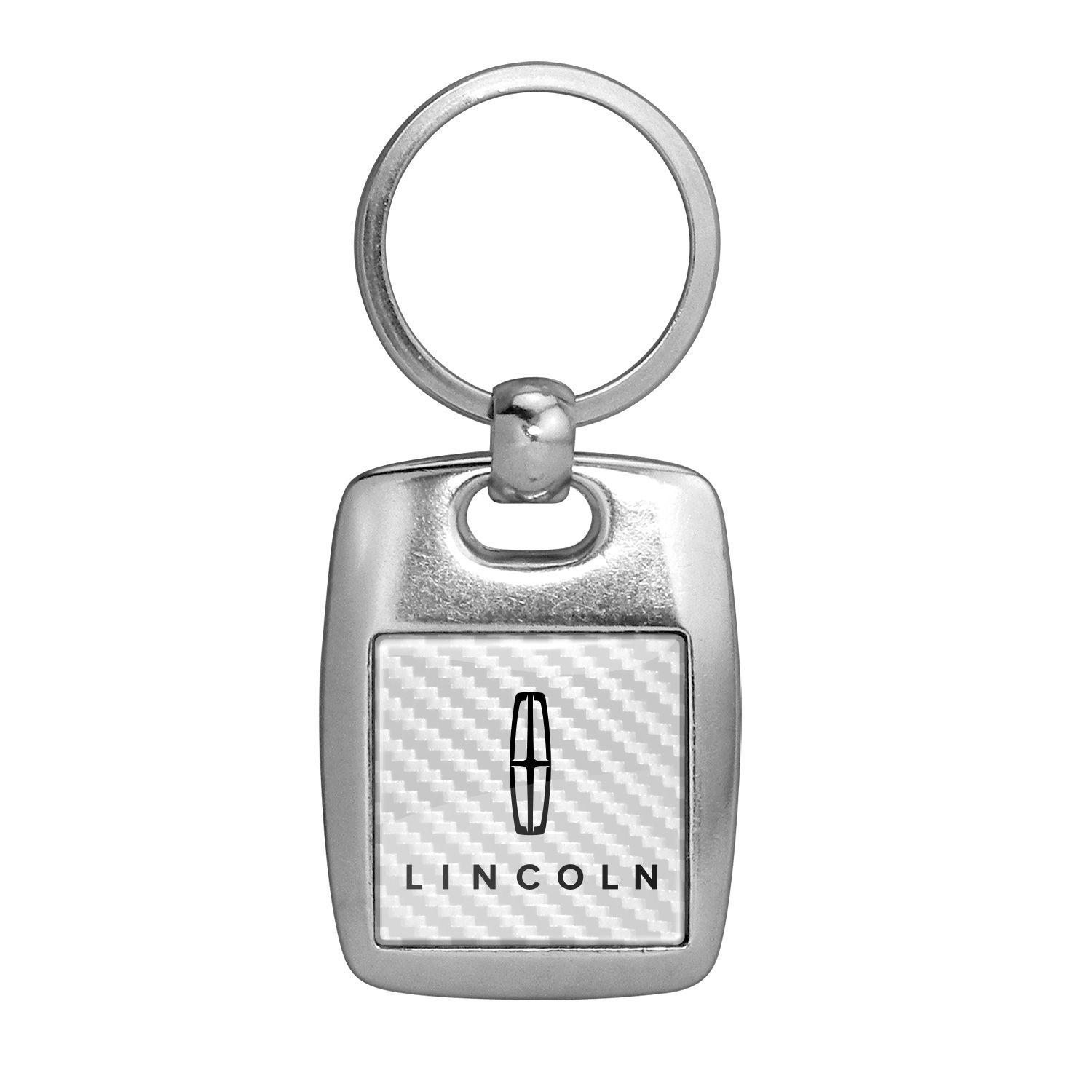 White Lincoln Logo - Lincoln Logo White Carbon Fiber Backing Brush Metal Key Chain ...