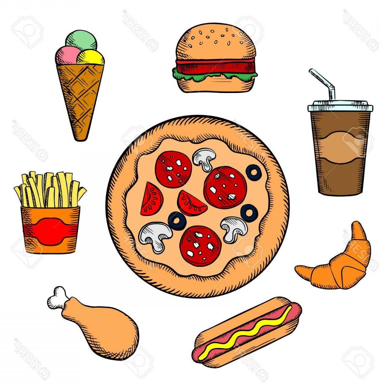 Fast Food Ice Cream Logo - Photostock Vector Fast Food Icons With Pepperoni Pizza Burger Soda ...