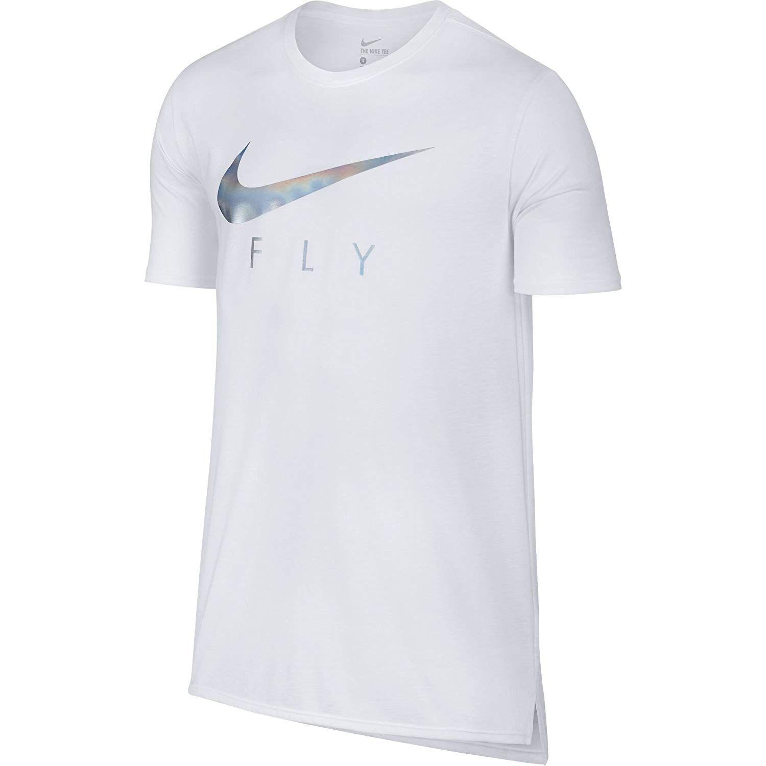 Silver Nike Logo - Nike Swoosh Logo Printed Fly Drop Tail Men's T Shirt