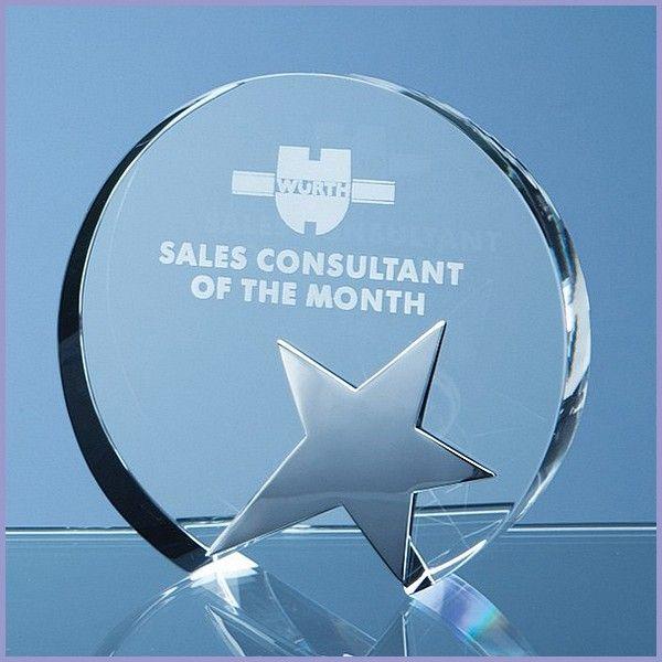 Silver Star with Circle Logo - 12cm Optical Crystal Circle Award With Silver Star